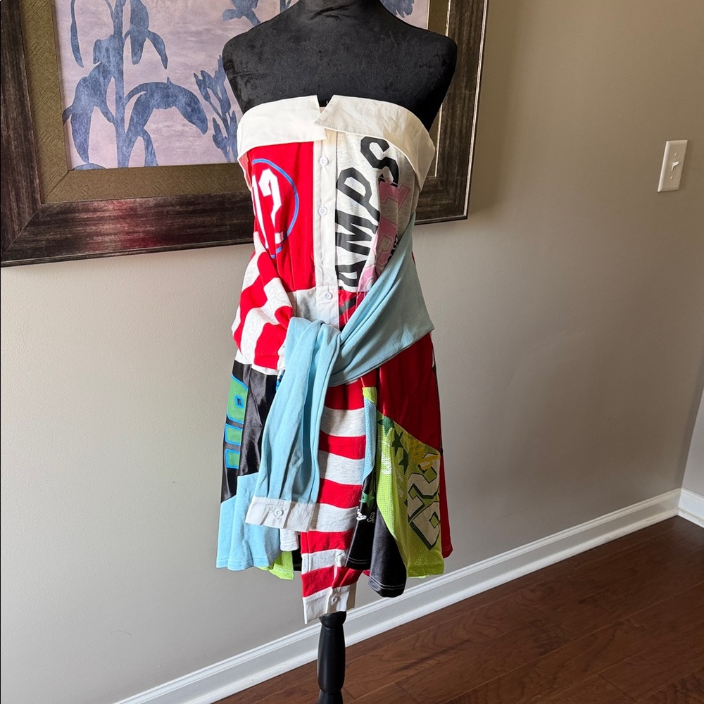 AKIRA Multicolor Patchwork High-Low Skirt with Red Panels - Picture 2 of 14